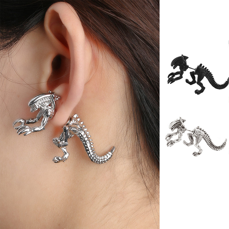 Funny Punk 3D Metal Mini Dinosaur Cartilage Earring Set Creative Colorful Exaggeration Cartoon Animal Stud For Women Girls Gifts Party Cool Jewelry