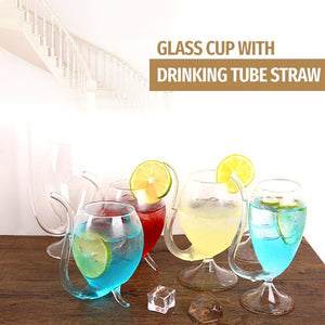 Creative Glass Cup With Drinking Tube Straw