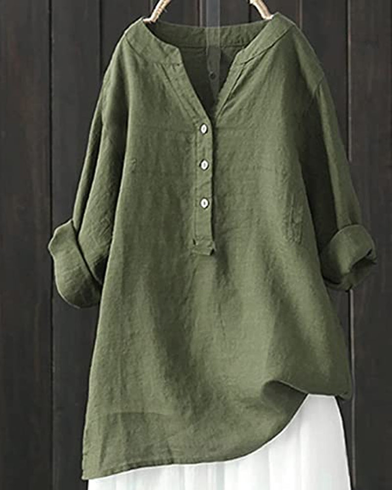 Solid color long sleeve button blouse