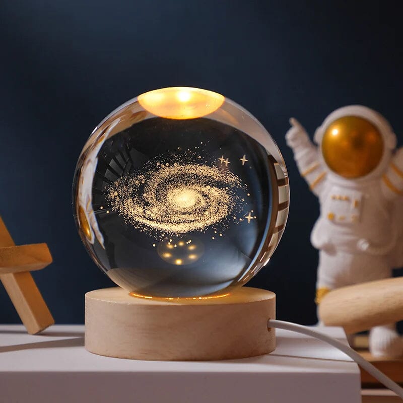 3D Crystal Ball Night Light With Wood Base