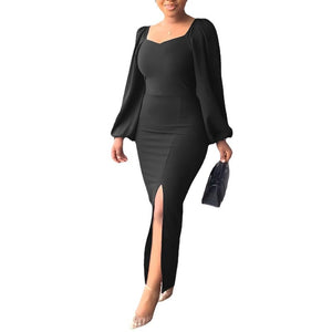 Long Sleeve Square Neck Slit Maxi Dresses