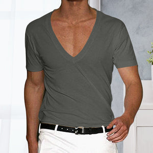 Men's Basic Deep V-Neck Cotton Short Sleeve T-Shirt