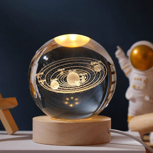 3D Crystal Ball Night Light With Wood Base