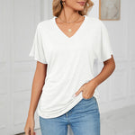 New Casual Pullover V-Neck Solid Color Loose Ladies Tops