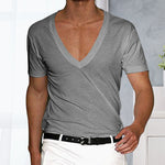 Men's Basic Deep V-Neck Cotton Short Sleeve T-Shirt