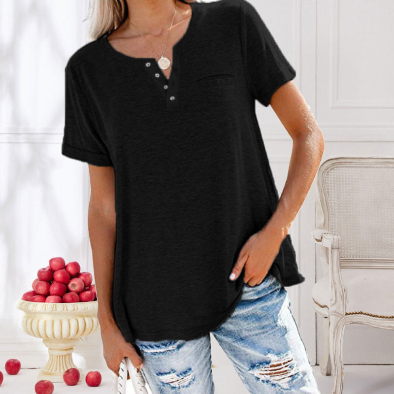 Fashion Solid Color Pocket Short Sleeve T-Shirt