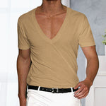 Men's Basic Deep V-Neck Cotton Short Sleeve T-Shirt