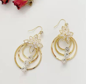 Crystal Lotus Three Hoop Earrings