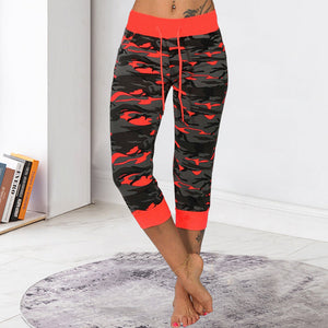 Camo Print Drawstring Capris Pants