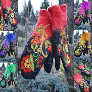 Christmas Flower Embroidery Mittens