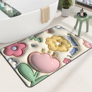 3D flower soft diatom mud absorbent floor mat