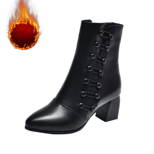 Women Warm Side Butto Leather Ankle Boots