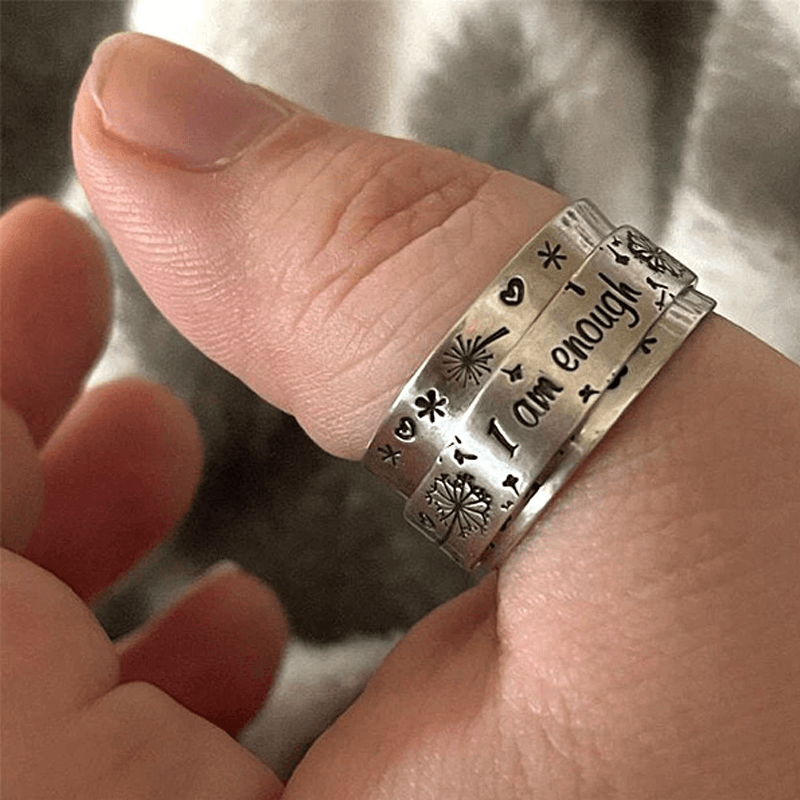 "I Am Enough" Silver Dandelion Ring