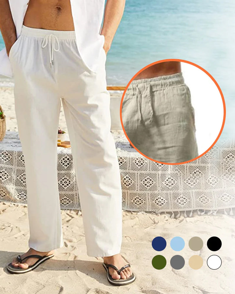 Cotton linen breathable solid color pants