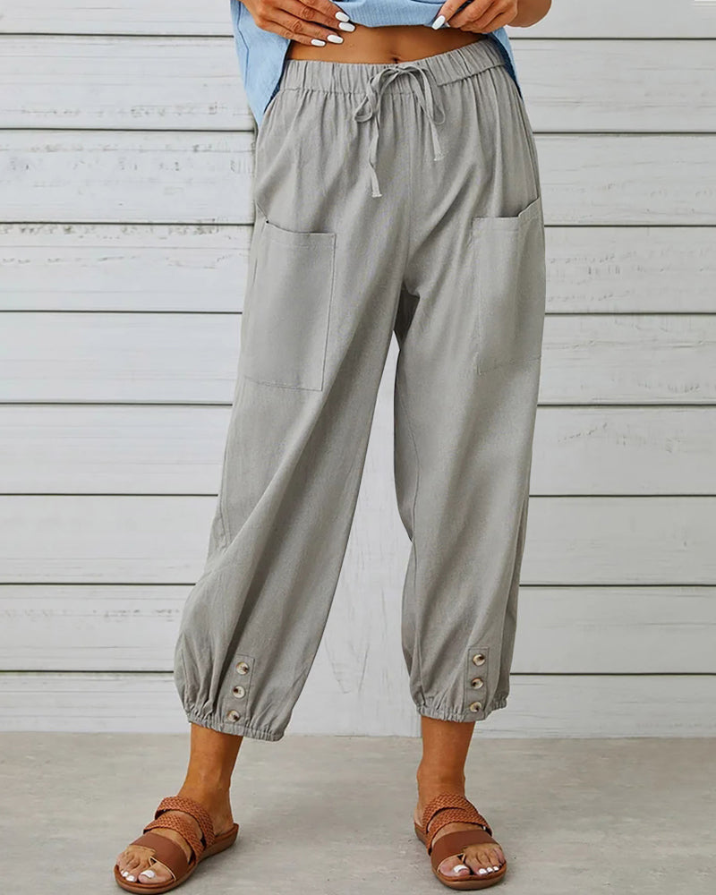 High waist button nine points pants