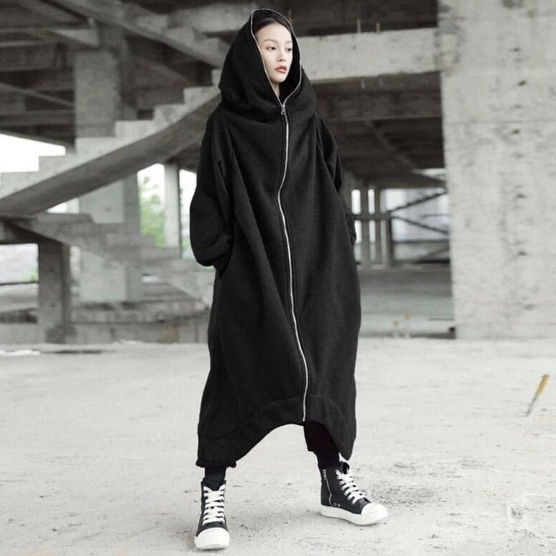 Unisex Long Sleeve Hooded Long Coat