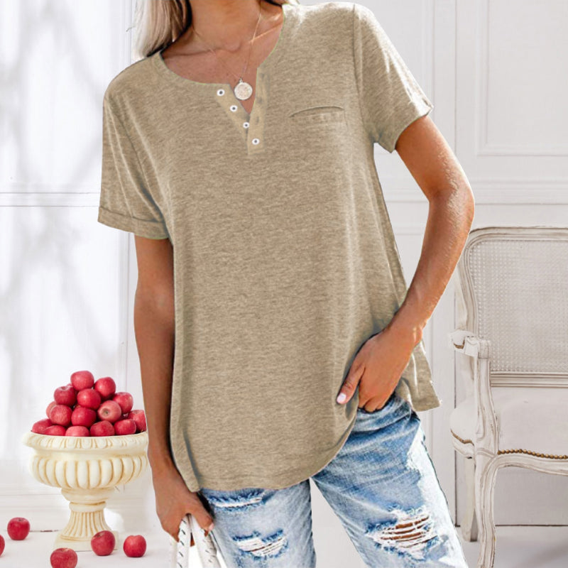 Fashion Solid Color Pocket Short Sleeve T-Shirt