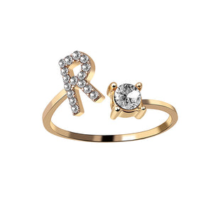 A-Z Letter Gold Color Metal Adjustable Opening Ring