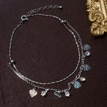 Double Layer Rhinestones Heart Anklet