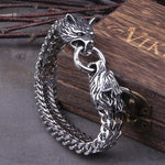 Viking Stainless Steel Double Wolf Head Fenrir Bracelet