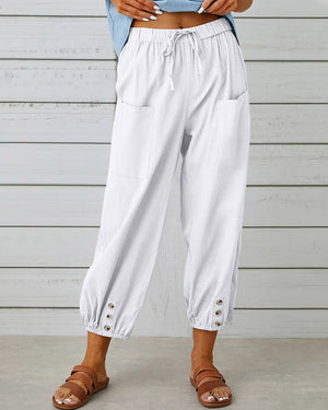 High waist button nine points pants