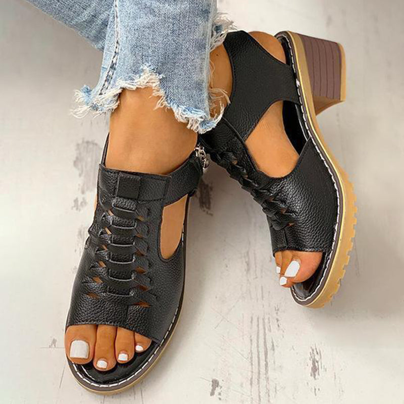 Cutout Zipper Chunky Heeled Sandals