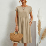 Cotton Crew Neck A-Line Dress