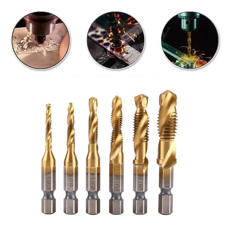 6 Piece Metric Thread Tap Drill Bits Set