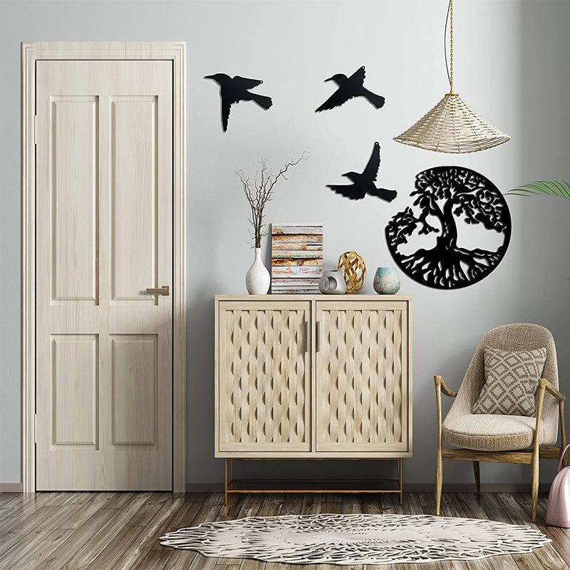 Tree of Life and 3 Birds Metal Wall Art