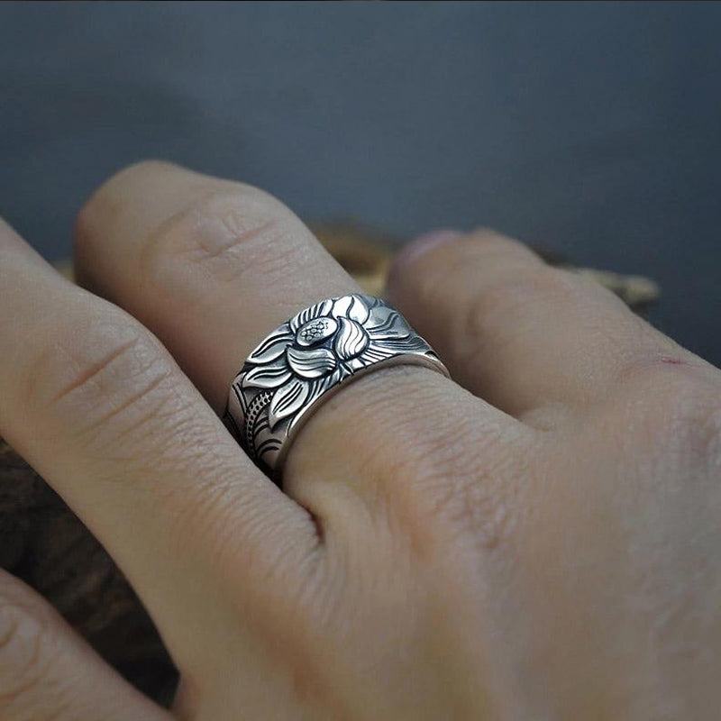 Lotus Ring with Heart Sutra