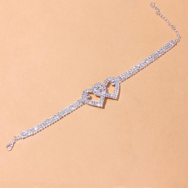 Fashion Rhinestone Double Heart Anklet