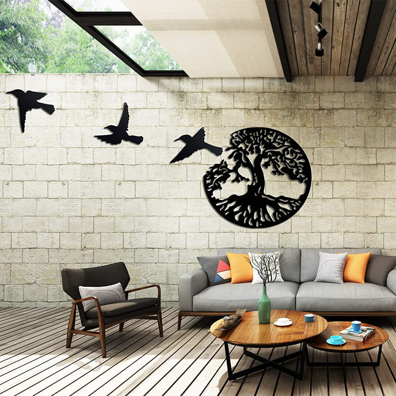 Tree of Life and 3 Birds Metal Wall Art