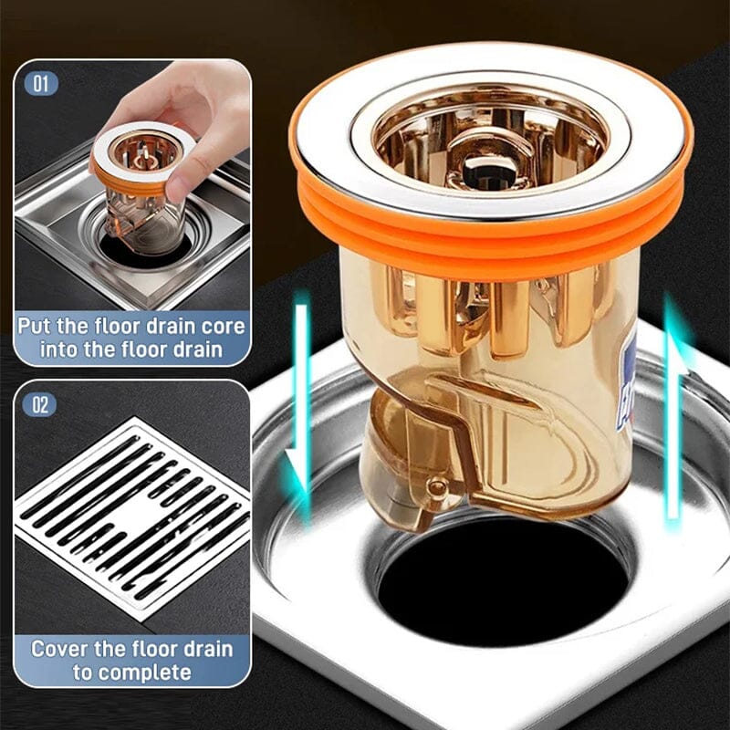 Universal double deodorant floor drain core