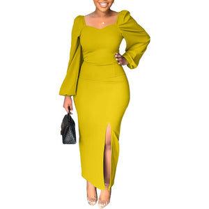 Long Sleeve Square Neck Slit Maxi Dresses