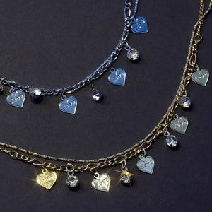 Double Layer Rhinestones Heart Anklet