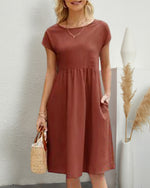 Round neck loose cotton and linen dress