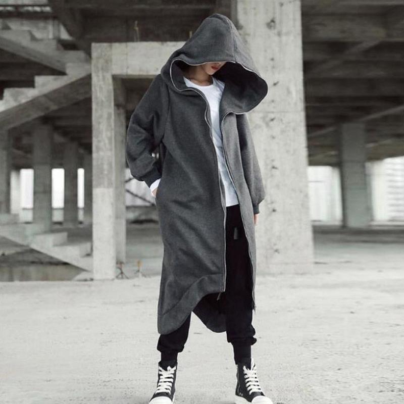 Unisex Long Sleeve Hooded Long Coat