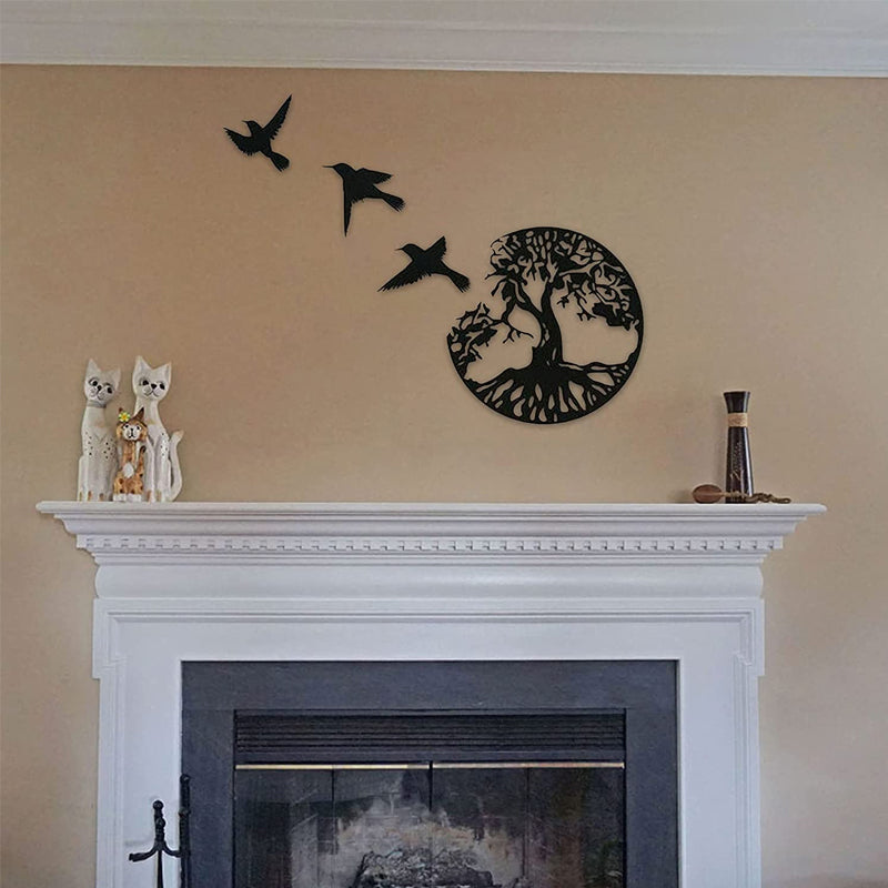 Tree of Life and 3 Birds Metal Wall Art