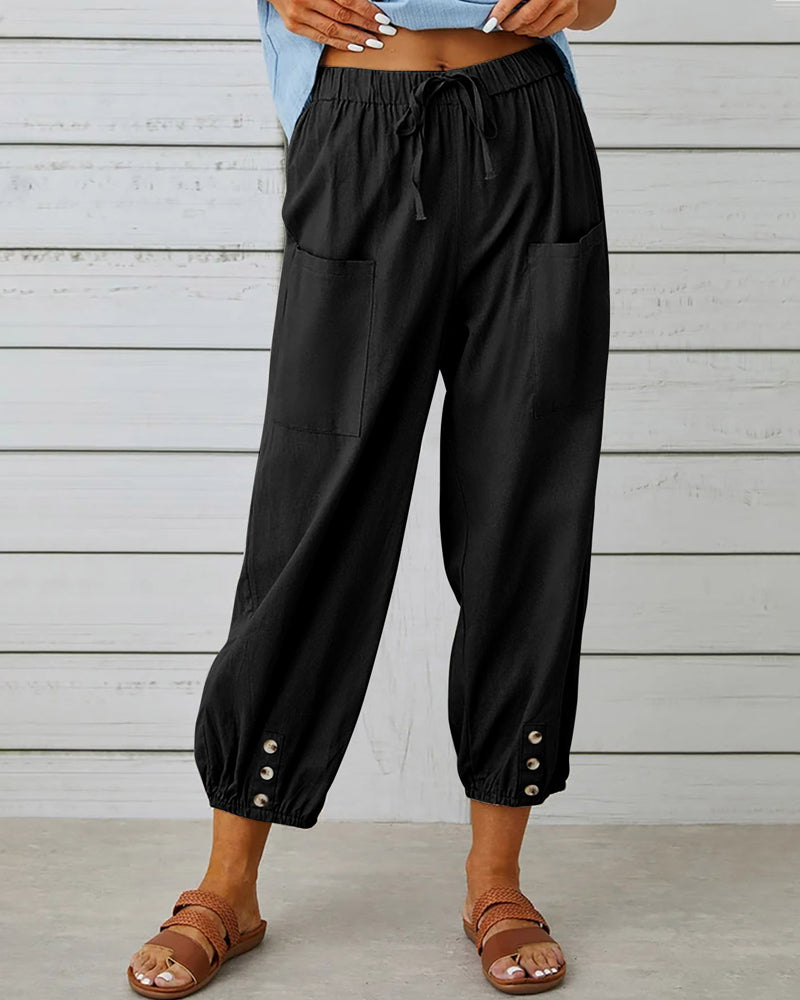 High waist button nine points pants