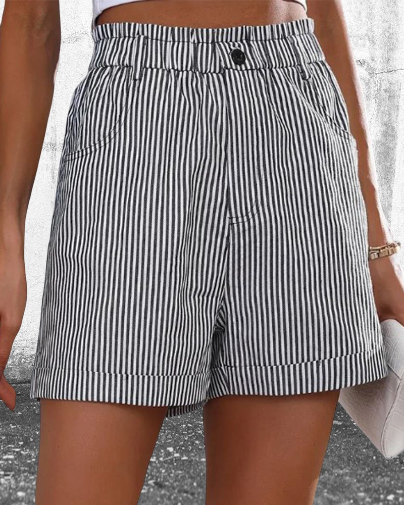 High Waist Stripe Print Shorts