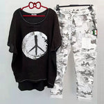 Women's Short Sleeve Top Camo Pants Two Piece Set