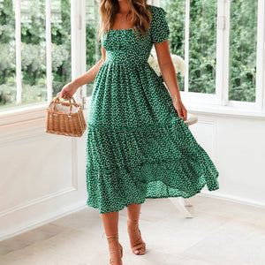 Puff Sleeve Floral Long Dress