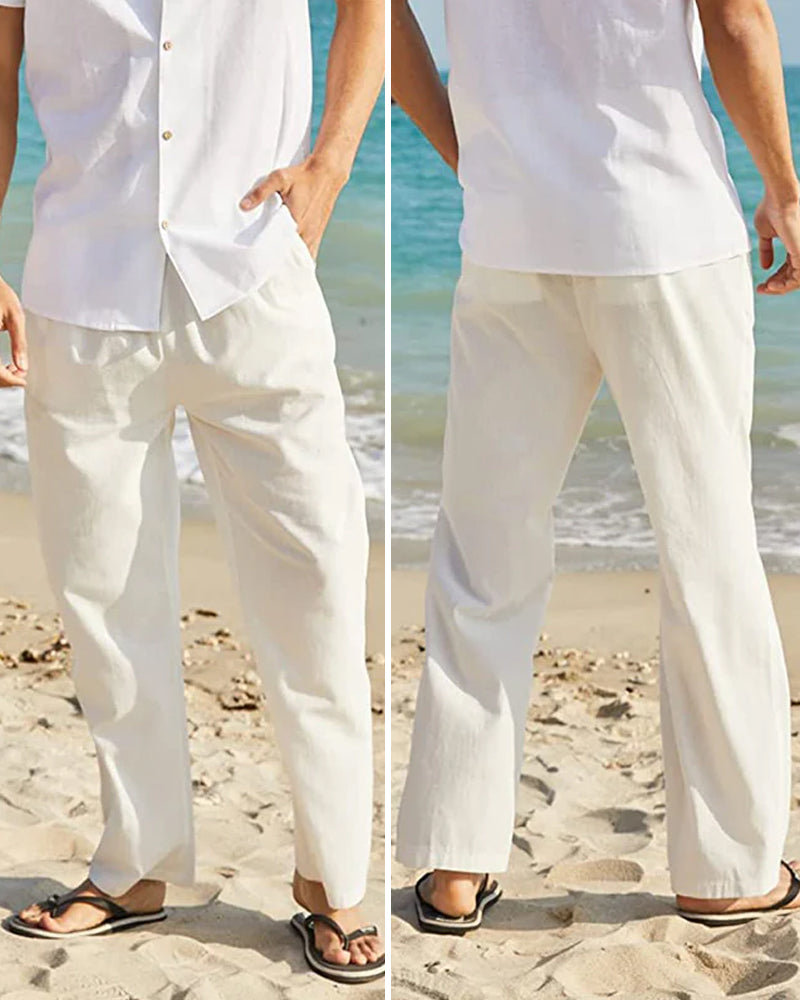 Cotton linen breathable solid color pants