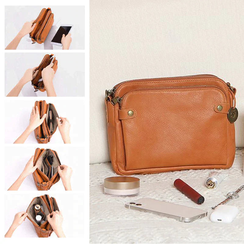 Three-Layer Leather Crossbody Shoulder & Clutch Bag