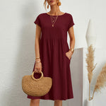 Cotton Crew Neck A-Line Dress