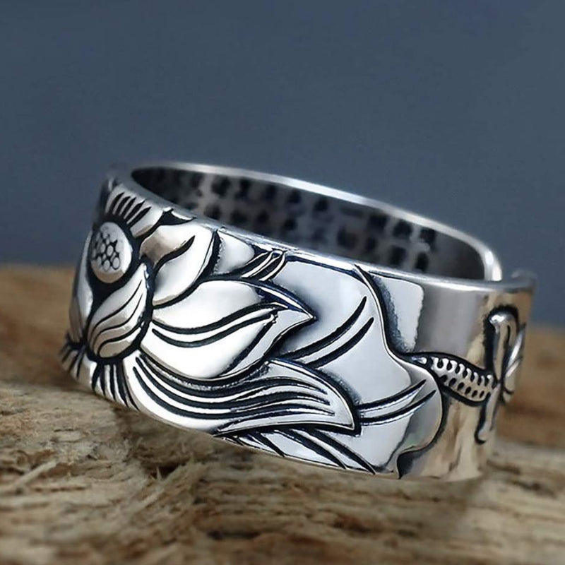 Lotus Ring with Heart Sutra