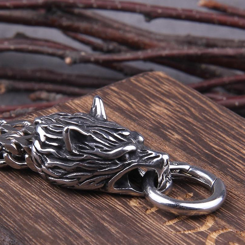 Viking Stainless Steel Double Wolf Head Fenrir Bracelet