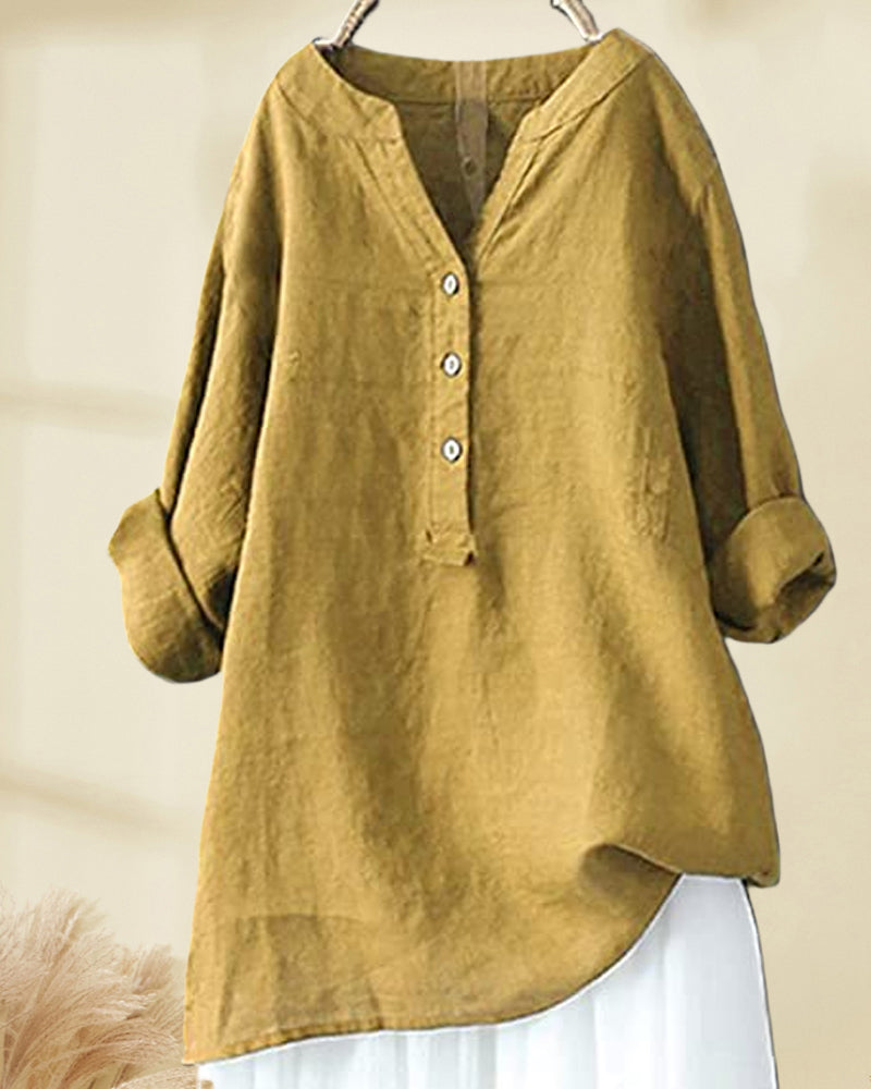 Solid color long sleeve button blouse