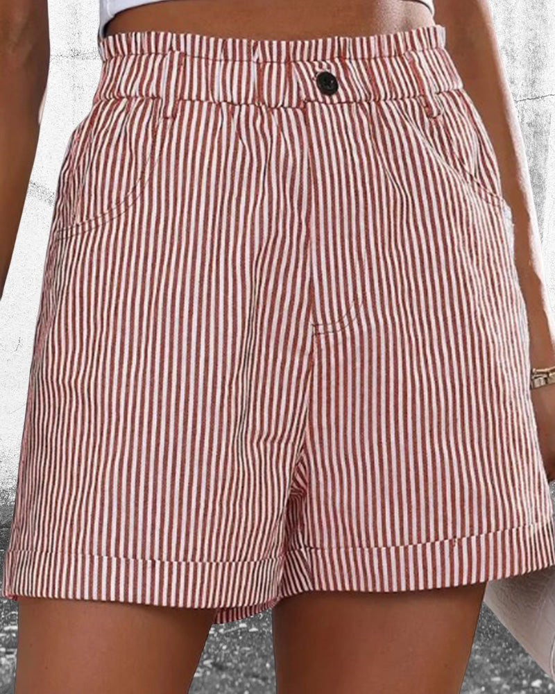 High Waist Stripe Print Shorts