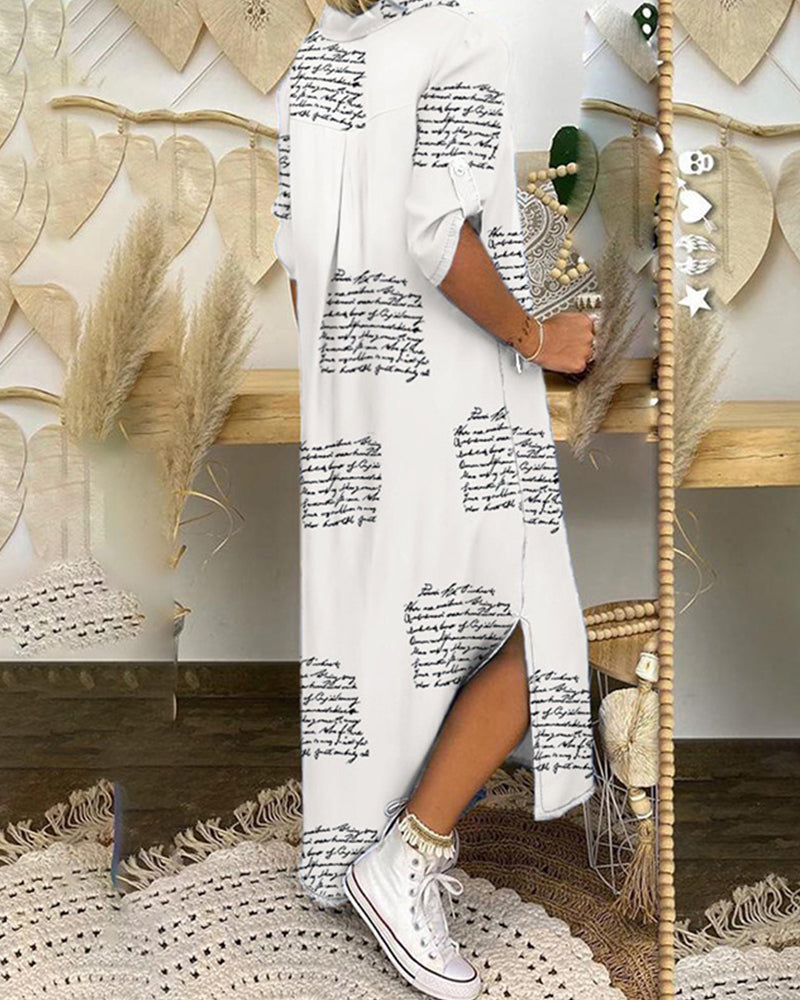 Slit letter print shirt dress